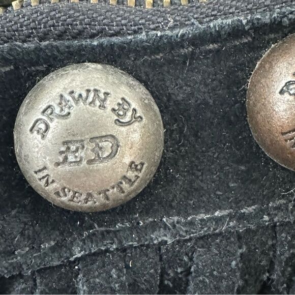 Ed Hardy Vintage Black Cow Leather Canvas Fringe Studded Clutch Wristlet - Picture 7 of 17